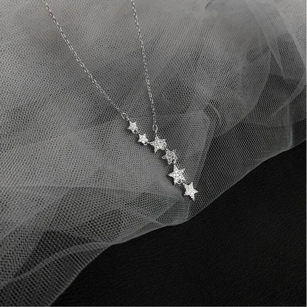 NEW 925 Sterling Silver Diamond Star Drop Necklace - Picture 4 of 11